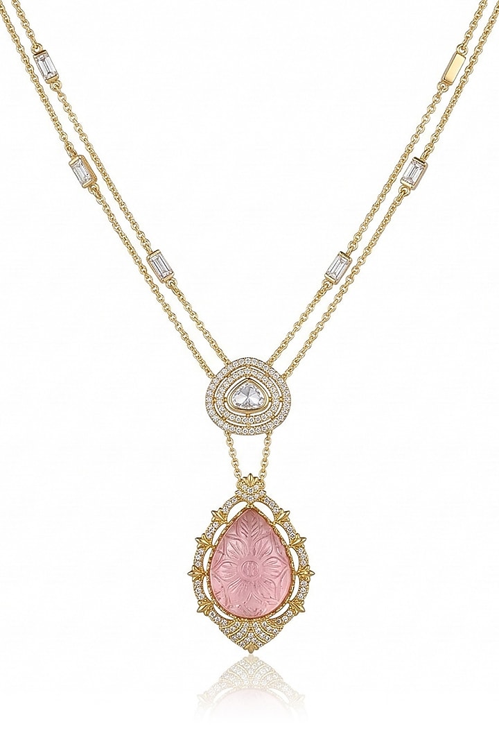 Gold Finish Pink Stone Necklace Set by Joules By Radhika at Pernia's Pop Up Shop