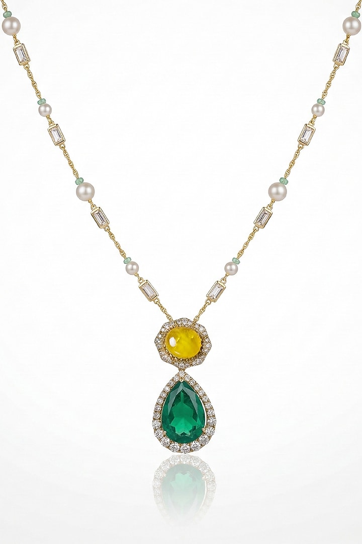Gold Finish Green Stone Necklace by Joules By Radhika at Pernia's Pop Up Shop