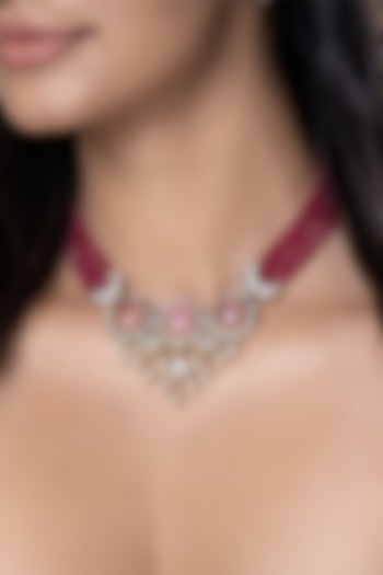 Gold Finish Red Stone Necklace Set by Joules By Radhika at Pernia's Pop Up Shop