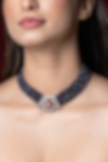 Gold Finish Blue Stone Necklace by Joules By Radhika at Pernia's Pop Up Shop