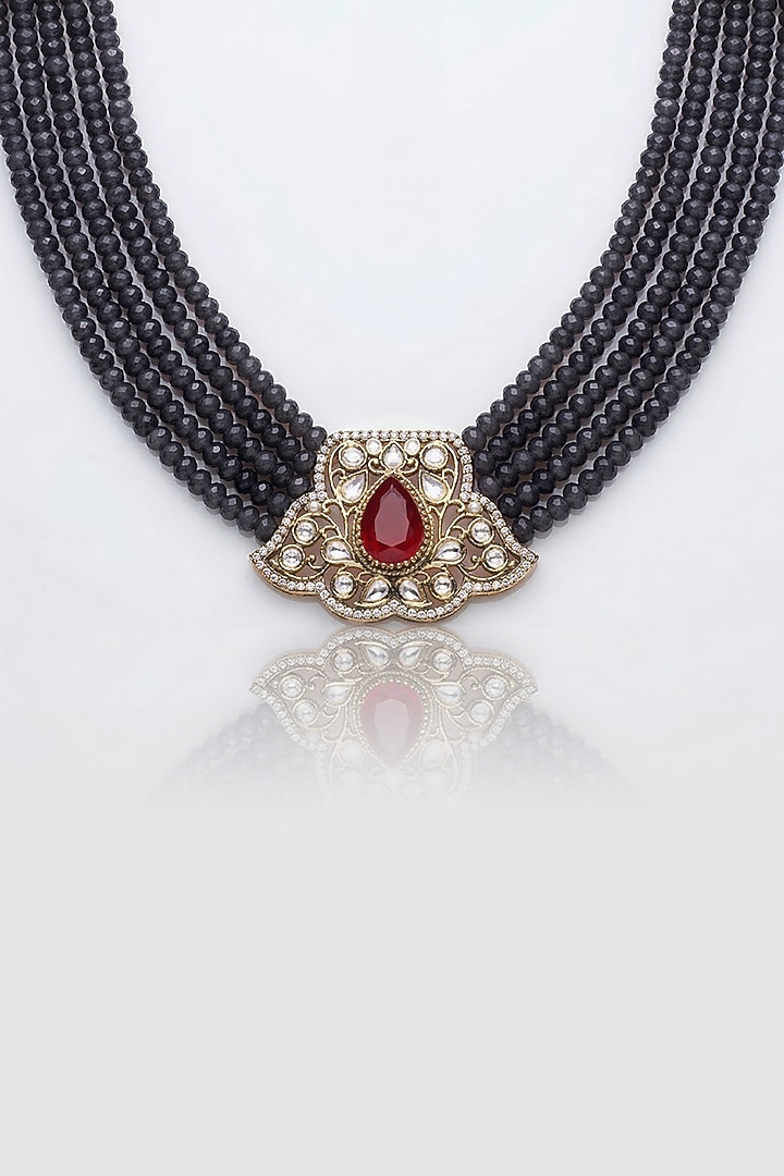 Gold Finish Blue Stone Necklace by Joules By Radhika at Pernia's Pop Up Shop