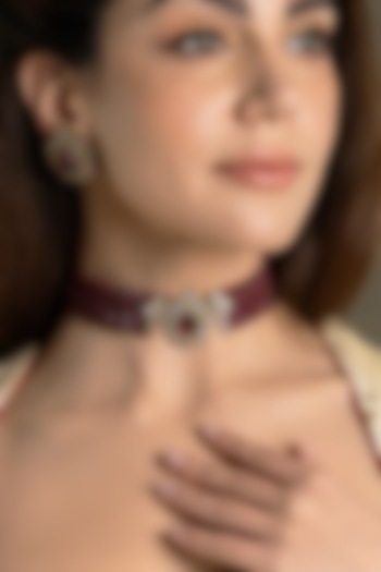 Gold Finish Red Stone Necklace Set by Joules By Radhika at Pernia's Pop Up Shop