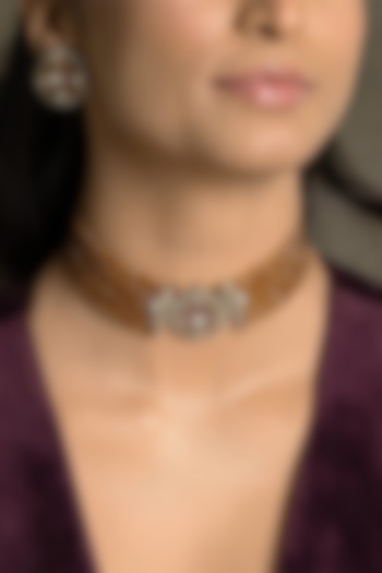 Gold Finish Brown Stone Necklace Set by Joules By Radhika at Pernia's Pop Up Shop