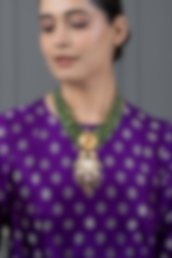 Gold Finish Green Stone Necklace by Joules By Radhika at Pernia's Pop Up Shop