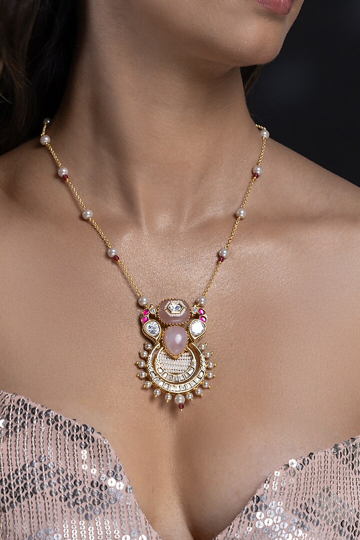 Gold Finish Brass Necklace Set by Joules By Radhika at Pernia's Pop Up Shop