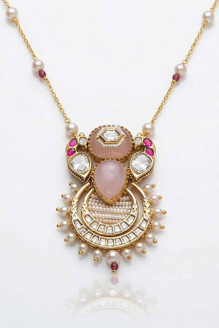 Gold Finish Brass Necklace Set by Joules By Radhika at Pernia's Pop Up Shop