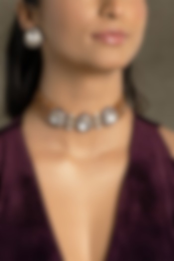 Gold Finish Brown Stone Necklace Set by Joules By Radhika at Pernia's Pop Up Shop
