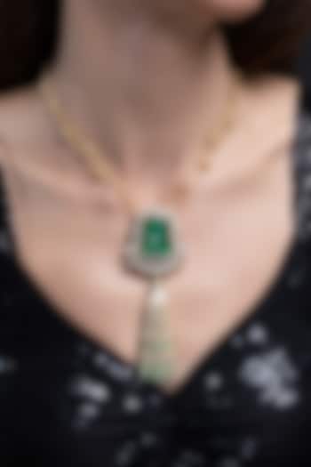 Gold Finish Green Stone Necklace Set by Joules By Radhika at Pernia's Pop Up Shop