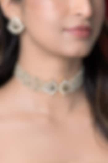 Gold Finish Brown Stone Necklace Set by Joules By Radhika at Pernia's Pop Up Shop
