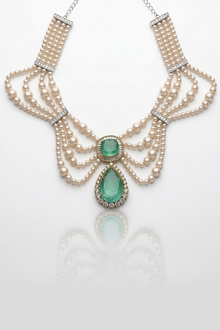 Gold Finish Green Stone Necklace Set by Joules By Radhika at Pernia's Pop Up Shop