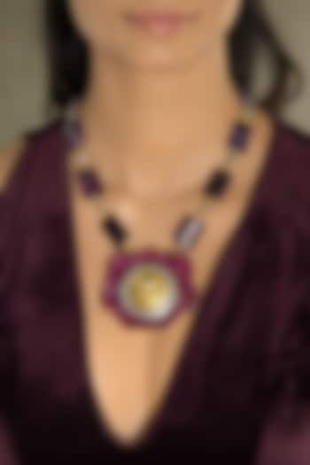 Gold Finish Multi-Colored Stone Necklace by Joules By Radhika at Pernia's Pop Up Shop