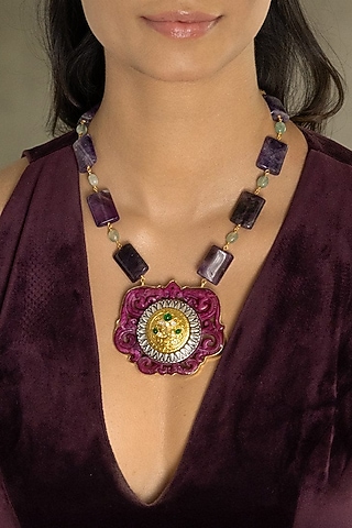 Gold Finish Multi-Colored Stone Necklace by Joules By Radhika