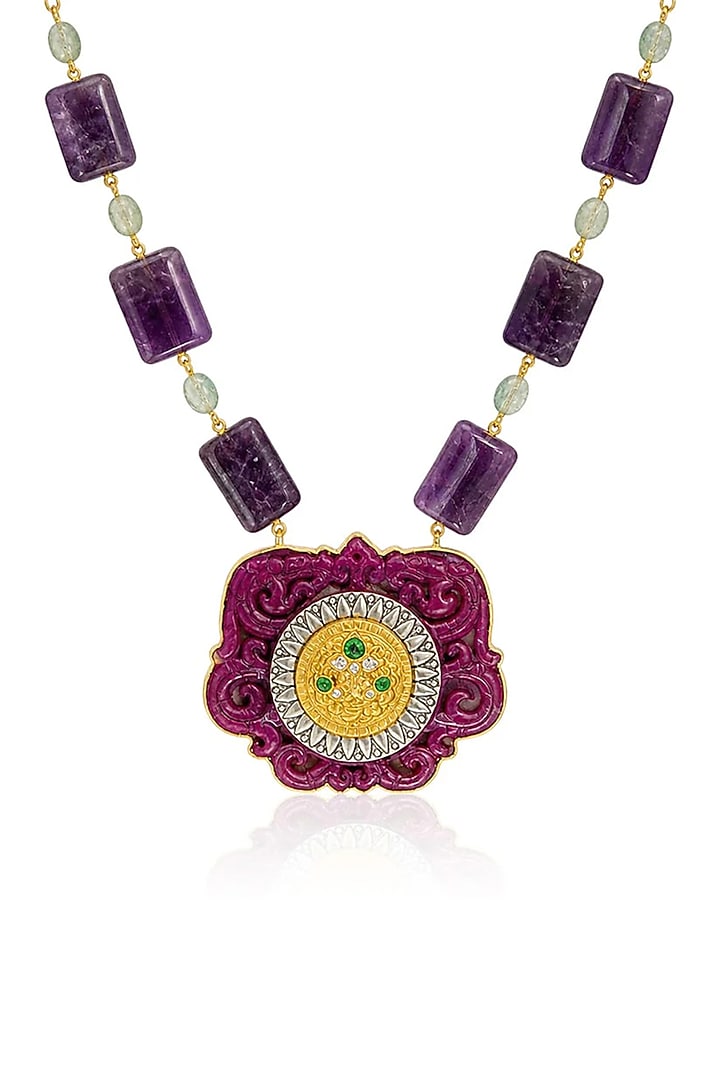 Gold Finish Multi-Colored Stone Necklace by Joules By Radhika at Pernia's Pop Up Shop