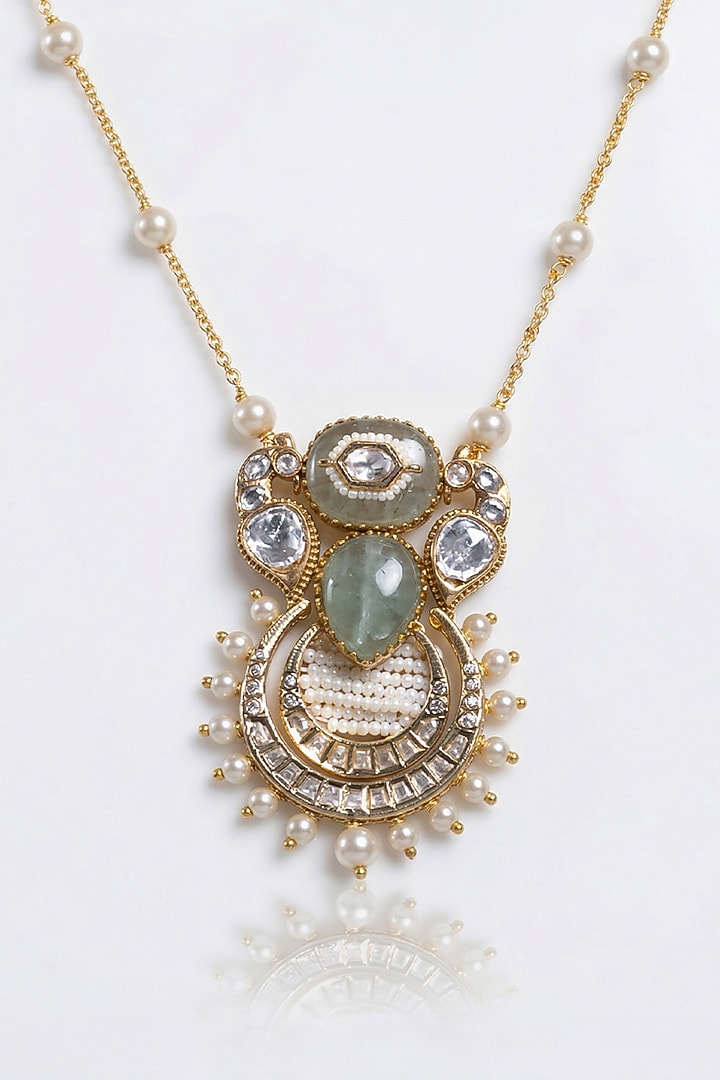 Gold Finish Stone Necklace Set by Joules By Radhika at Pernia's Pop Up Shop