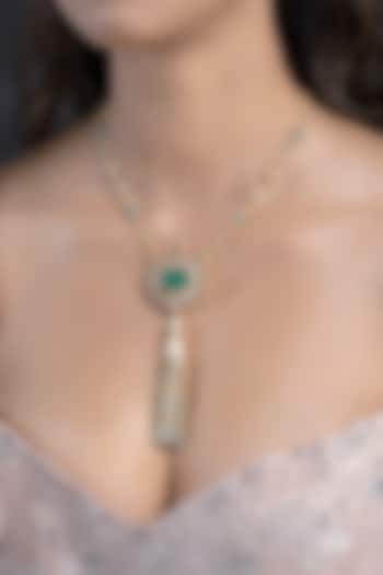 Gold Finish Green Stone Necklace by Joules By Radhika at Pernia's Pop Up Shop