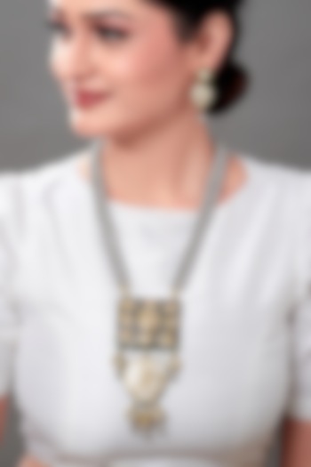 Gold Finish Shell Pearls Meenakari Necklace Set by Joules By Radhika at Pernia's Pop Up Shop