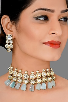 Gold Finish Meenakari Polki Necklace Set by Joules By Radhika-JEWELLERY ON DISCOUNT