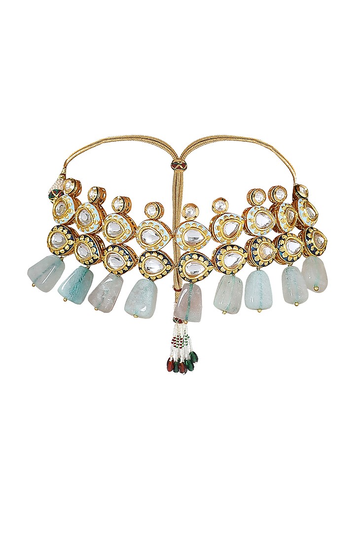 Gold Finish Meenakari Polki Necklace Set by Joules By Radhika at Pernia's Pop Up Shop