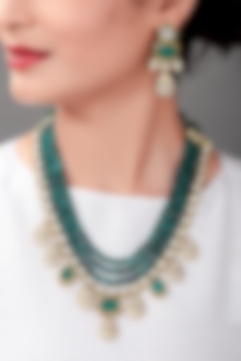 Gold Finish Green Agate Beads Necklace Set by Joules By Radhika at Pernia's Pop Up Shop