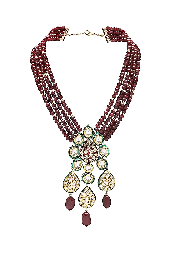 Gold Finish Red Meenakari Necklace Design by Joules By Radhika at ...