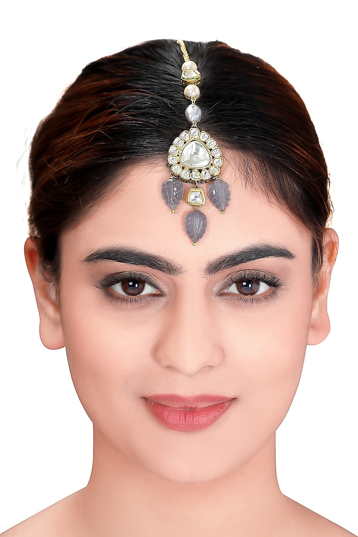 Gold Finish Polki Maang Tikka by Joules By Radhika at Pernia's Pop Up Shop