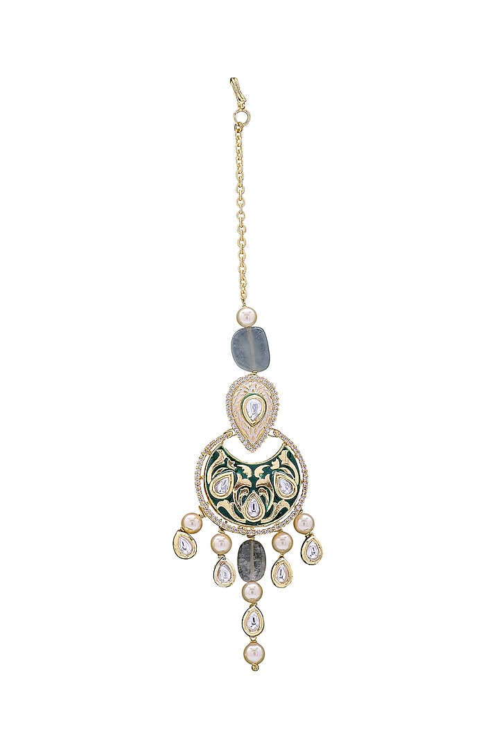 Gold Finish Meenakari Polki Maang Tikka by Joules By Radhika at Pernia's Pop Up Shop