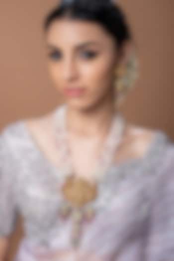 Gold Finish Kundan Polki & Beaded Temple Necklace Set by Joules By Radhika