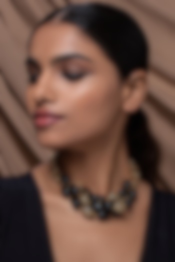 Gold Finish Black Onyx Drop & Pearl Necklace by Joules By Radhika