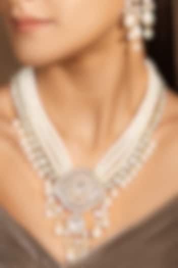 Yellow Gold Finish White Stone Choker Necklace Set by Joules By Radhika at Pernia's Pop Up Shop