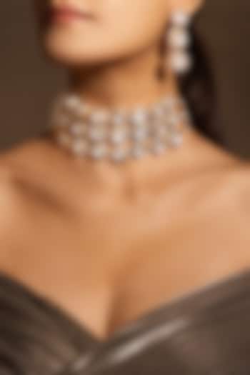 Yellow Gold Finish Pearl Choker Necklace Set by Joules By Radhika at Pernia's Pop Up Shop