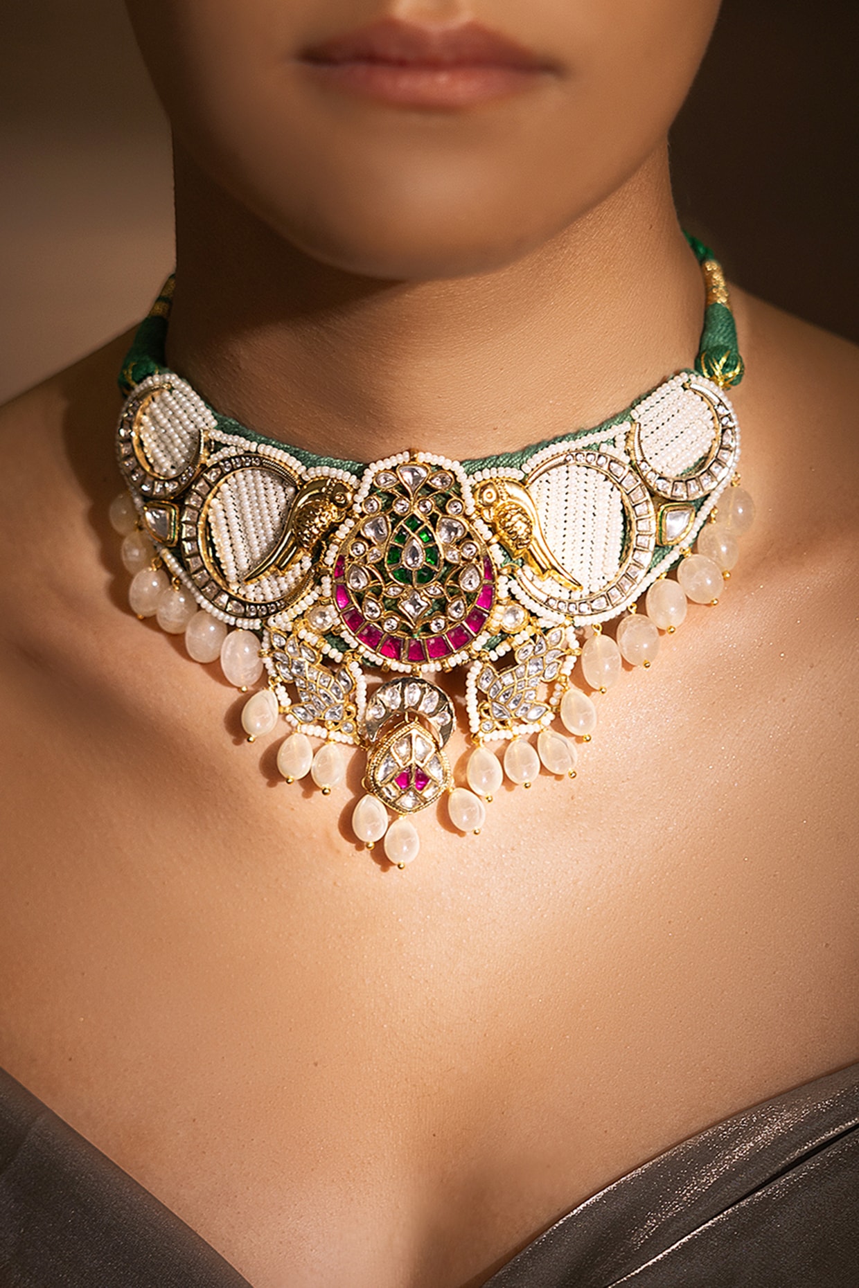 Yellow Gold Finish Multi-Colored Stone Choker Necklace by Joules