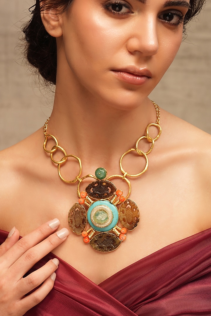 Gold Finish Chain Pendant Necklace by Joules By Radhika at Pernia's Pop Up Shop