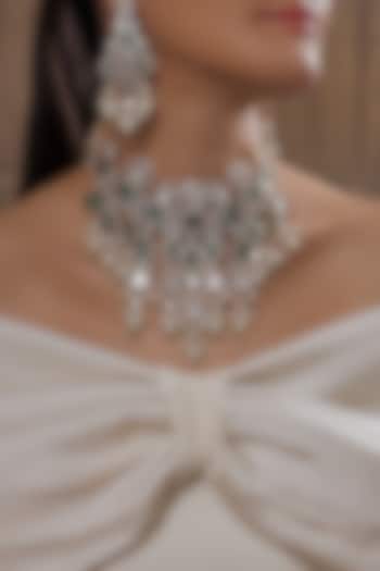 Yellow Gold Finish Pearl & Green Stone Necklace Set by Joules By Radhika at Pernia's Pop Up Shop