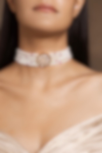 Gold Finish White Beaded Choker Necklace by Joules By Radhika at Pernia's Pop Up Shop