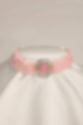 Gold Finish Pink Beaded Choker Necklace by Joules By Radhika at Pernia's Pop Up Shop