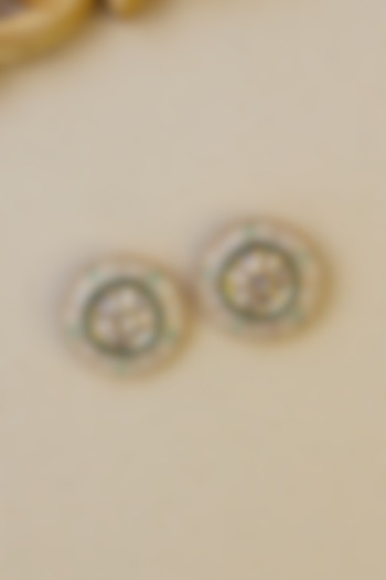 Gold Finish Kundan Polki Stud Earrings by Joules By Radhika at Pernia's Pop Up Shop