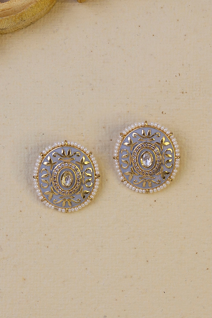 Gold Finish Stud Earrings by Joules By Radhika at Pernia's Pop Up Shop