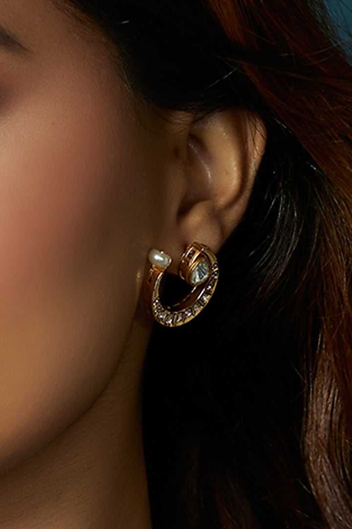 Gold Finish Stud Earrings by Joules By Radhika at Pernia's Pop Up Shop