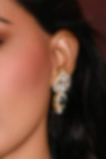 Gold Finish Green Stone Dangler Earrings by Joules By Radhika at Pernia's Pop Up Shop