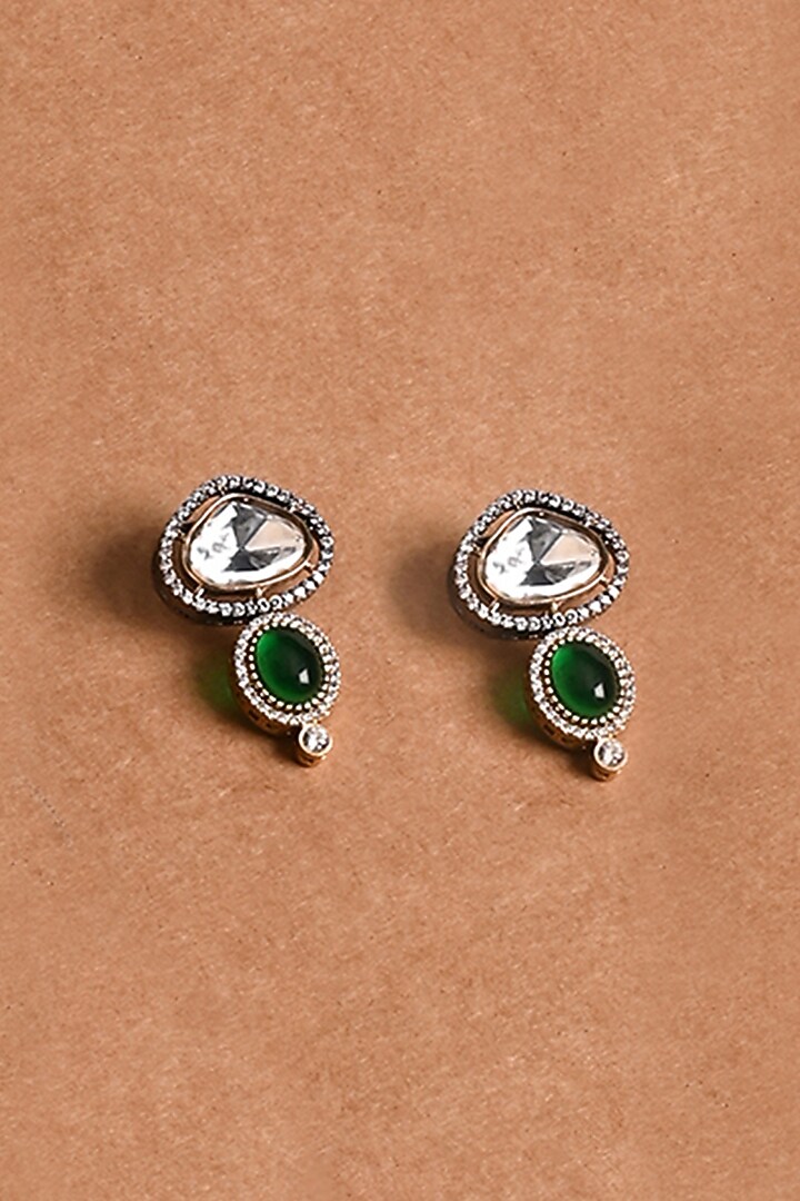 Gold Finish Green Stone Dangler Earrings by Joules By Radhika at Pernia's Pop Up Shop