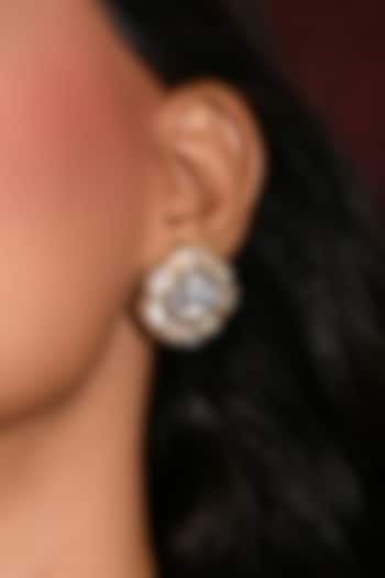 Gold Finish Stone Stud Earrings by Joules By Radhika at Pernia's Pop Up Shop