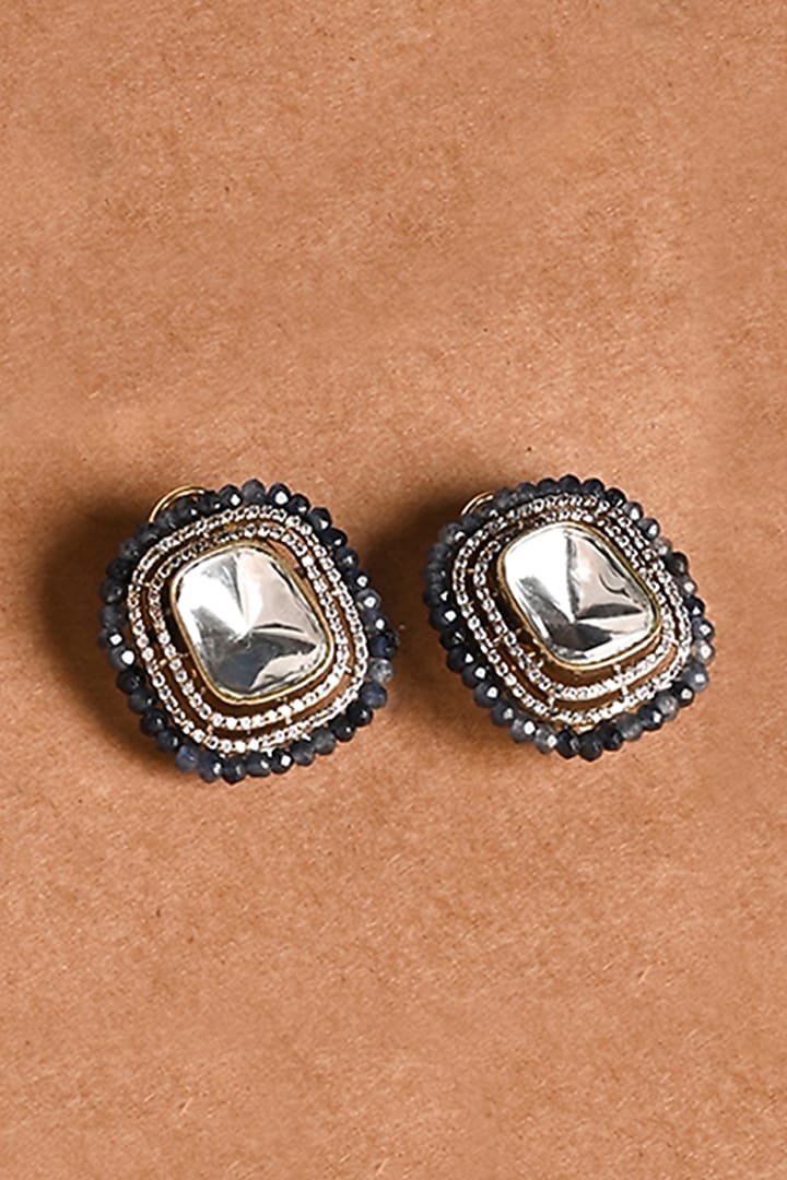 Gold Finish Stone Stud Earrings by Joules By Radhika at Pernia's Pop Up Shop