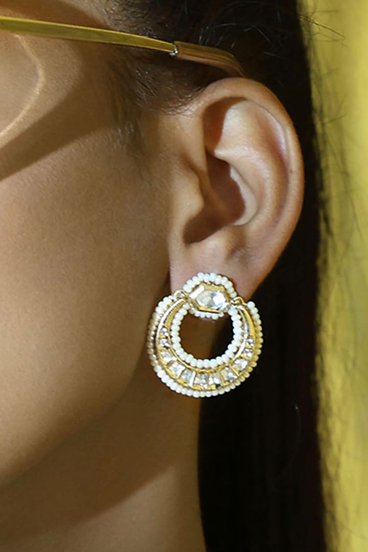 Gold Finish Stone Stud Earrings by Joules By Radhika at Pernia's Pop Up Shop