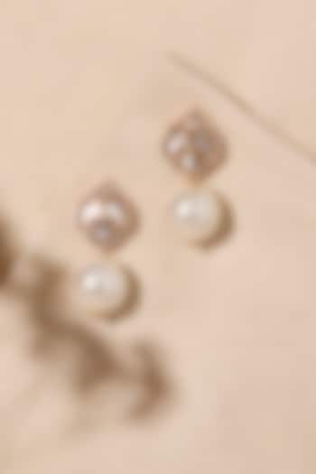 Gold Finish White Zircon & Diamond Dangler Earrings by Joules By Radhika at Pernia's Pop Up Shop