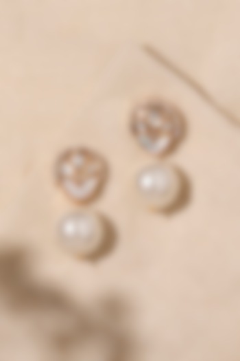 Gold Finish Crystal & Pearl Drop Dangler Earrings by Joules By Radhika at Pernia's Pop Up Shop
