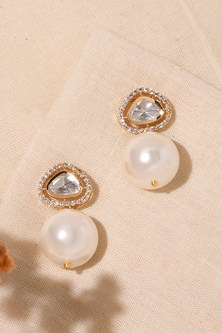 Gold Finish Gemstone & Pearl Drop Dangler Earrings by Joules By Radhika at Pernia's Pop Up Shop