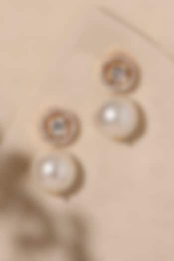Gold Finish Kundan Polki & Pearl Drop Dangler Earrings by Joules By Radhika at Pernia's Pop Up Shop