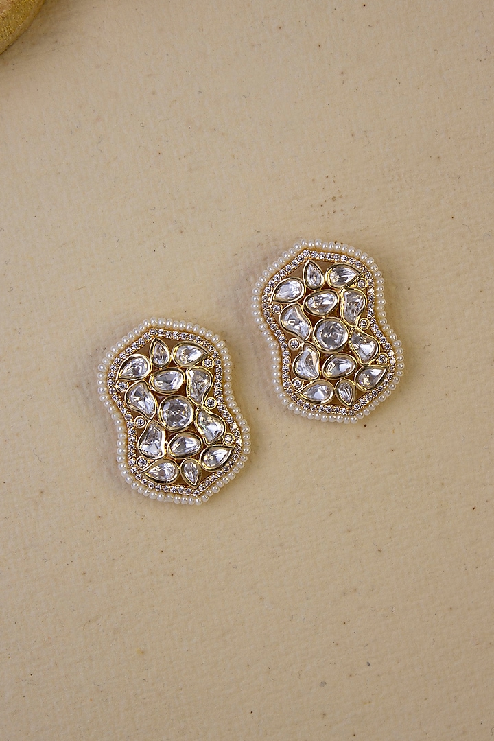 Gold Finish Stud Earrings by Joules By Radhika at Pernia's Pop Up Shop