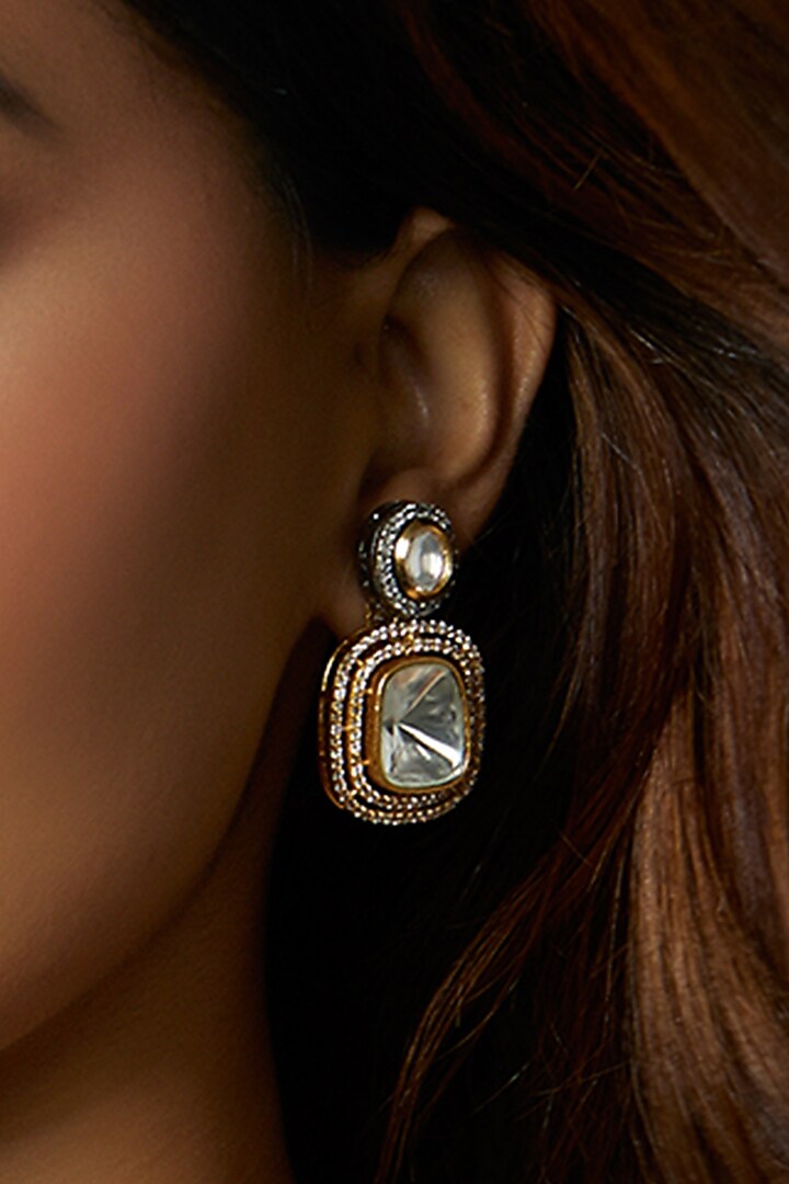 Gold Finish Kundan Polki Dangler Earrings by Joules By Radhika at Pernia's Pop Up Shop