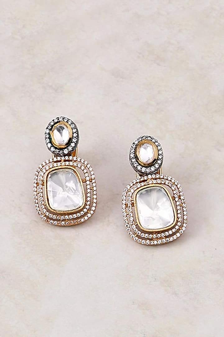 Gold Finish Kundan Polki Dangler Earrings by Joules By Radhika at Pernia's Pop Up Shop